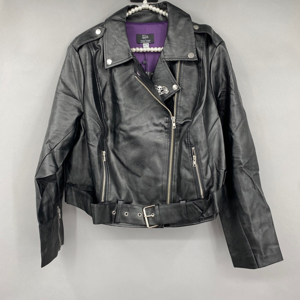 Unique Vintage X Corpse Bride Moto Jacket Womens 2X 18 Faux Leather Black Goth